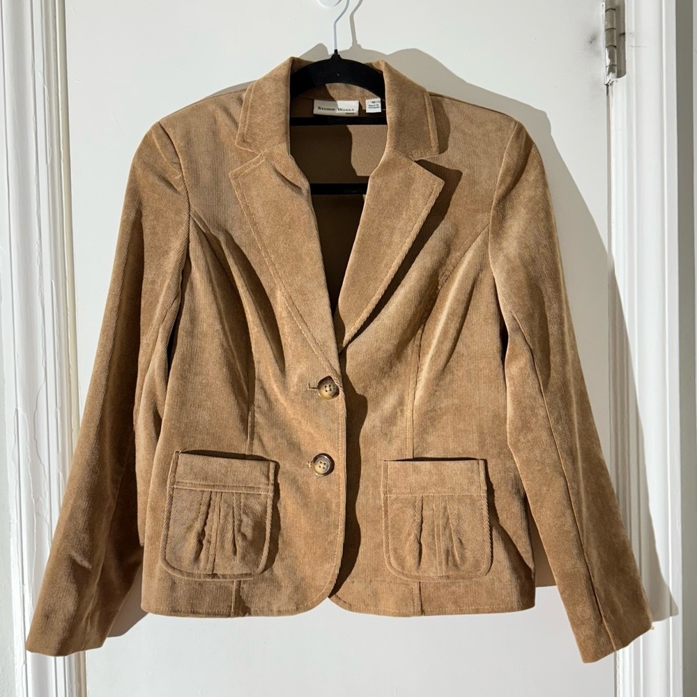 Studio Works Tan Tailored Blazer with Notched Lapels Women’s Petite 4P Corduroy
